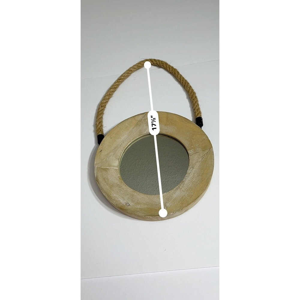 Rustic Round Rope-Hanging Mirror 17" Decor 10" Round Wooden Frame Hobby Lobby - Picture 8 of 10